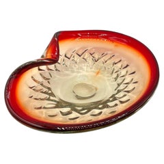 Mid-Century Italian Murano Art Glass Folded Edge Bowl w/ Ruby Rim
