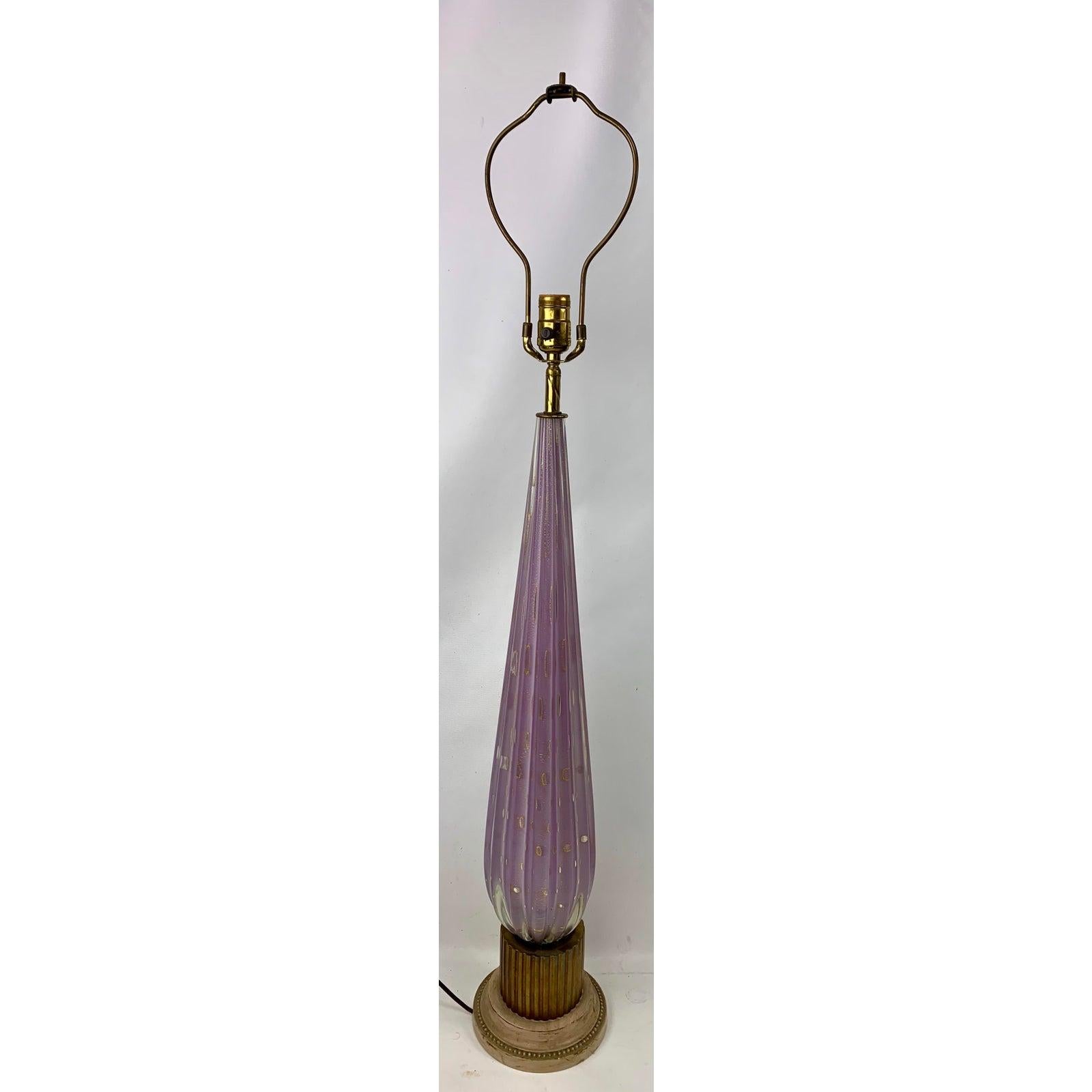 Mid-century Italian murano art glass purple table lamp.