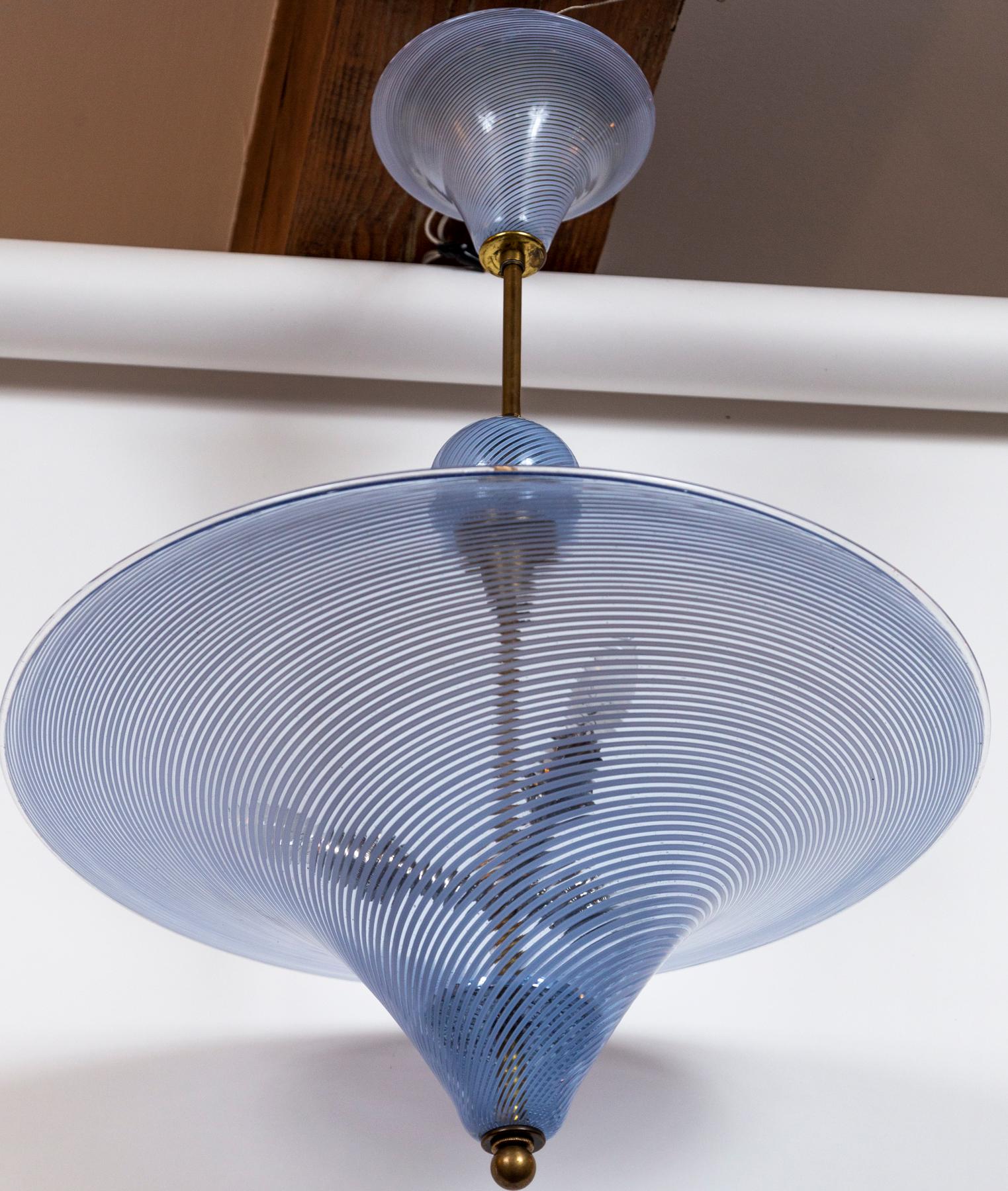 Blown Glass Mid-Century Italian Murano Blown Blue Swirl Pendant For Sale