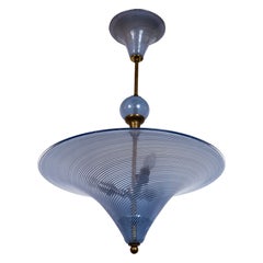 Pendentif italien soufflé de Murano bleu du milieu du siècle dernier