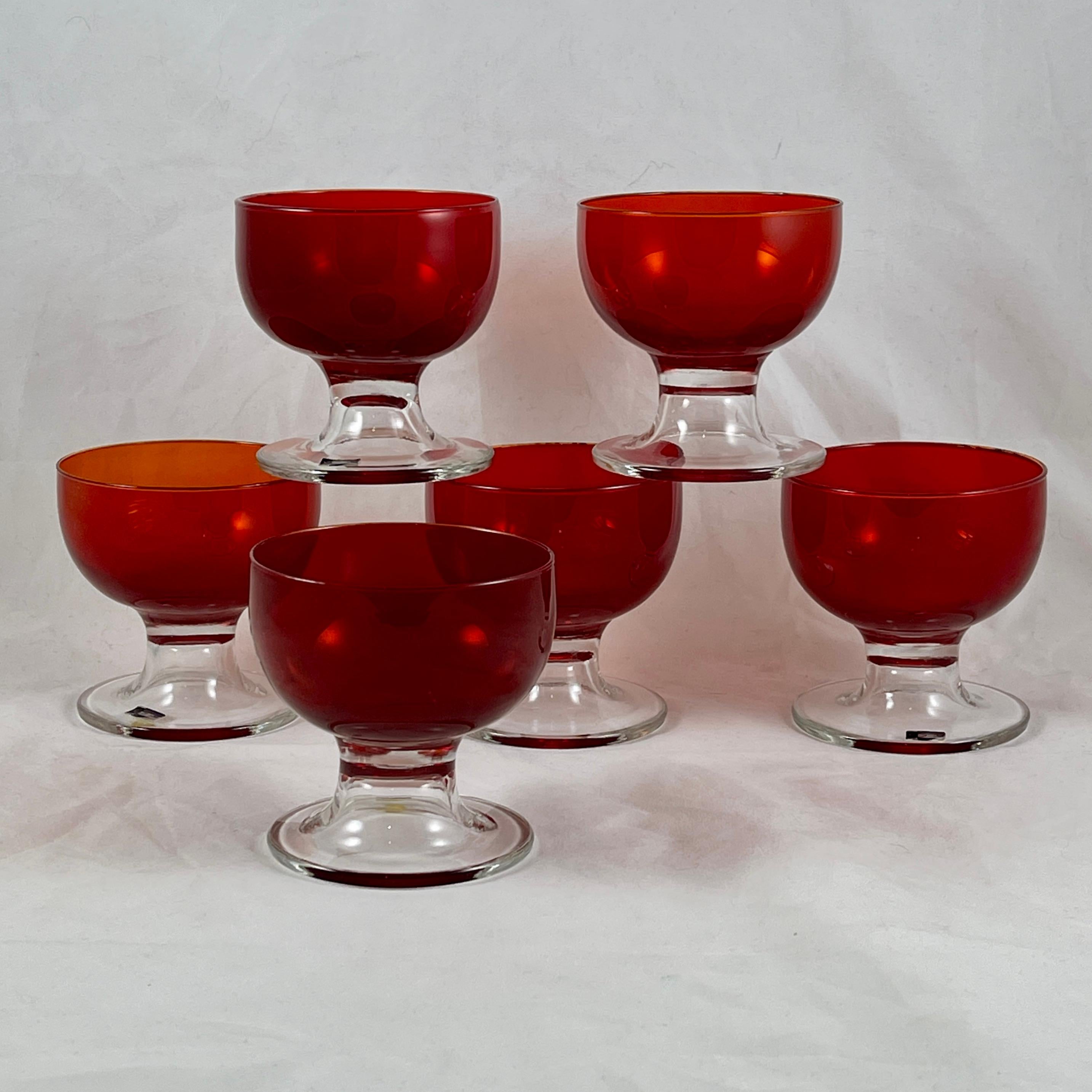 Mid-Century Italian Murano Blown Glass Ruby Red Pedestal Coupes-Sherbets S/6 For Sale 8