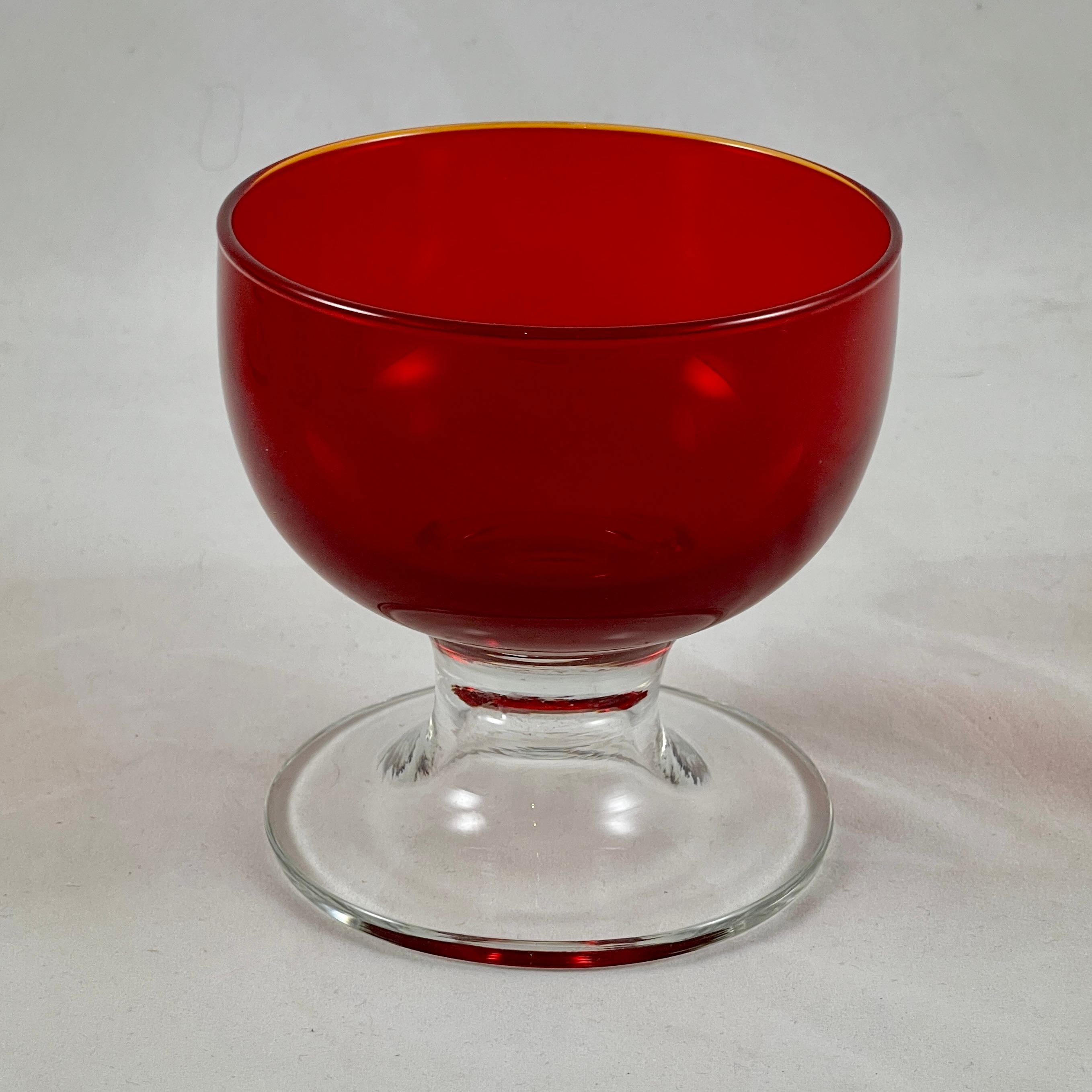 Hand-Crafted Mid-Century Italian Murano Blown Glass Ruby Red Pedestal Coupes-Sherbets S/6 For Sale