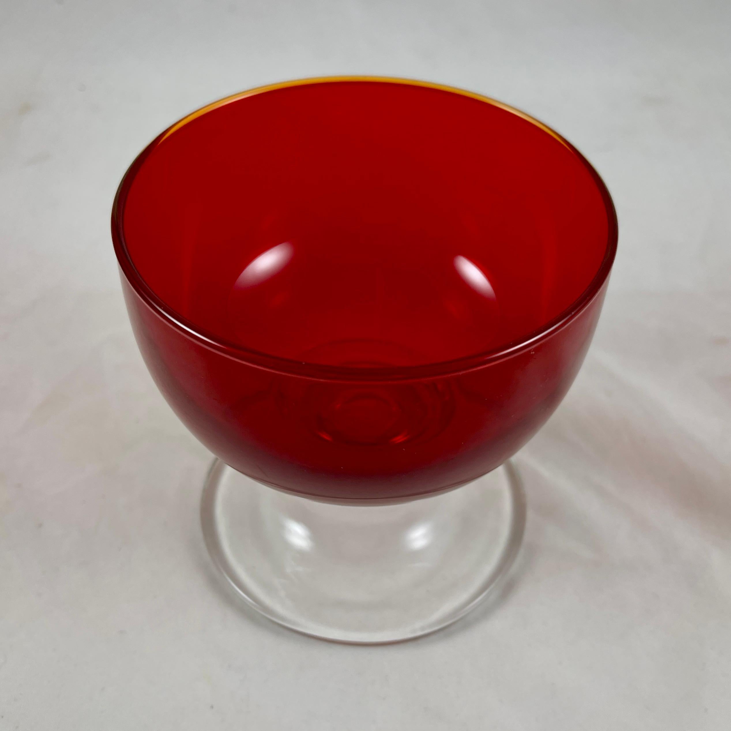 Mid-Century Italian Murano Blown Glass Ruby Red Pedestal Coupes-Sherbets S/6 In Excellent Condition For Sale In Philadelphia, PA