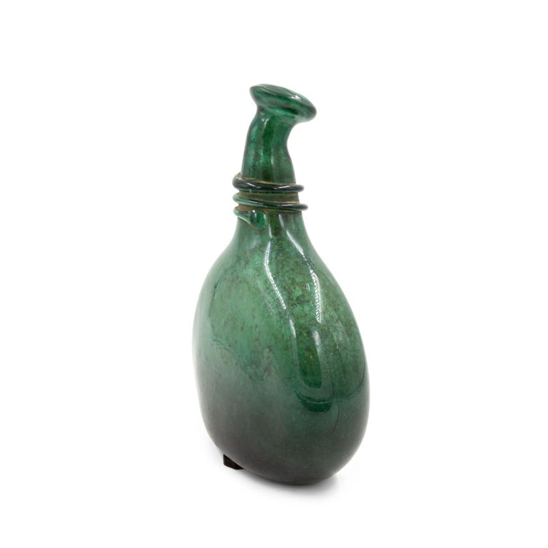 Mid-Century Italian Murano Blown Green Glass Flask For Sale 6