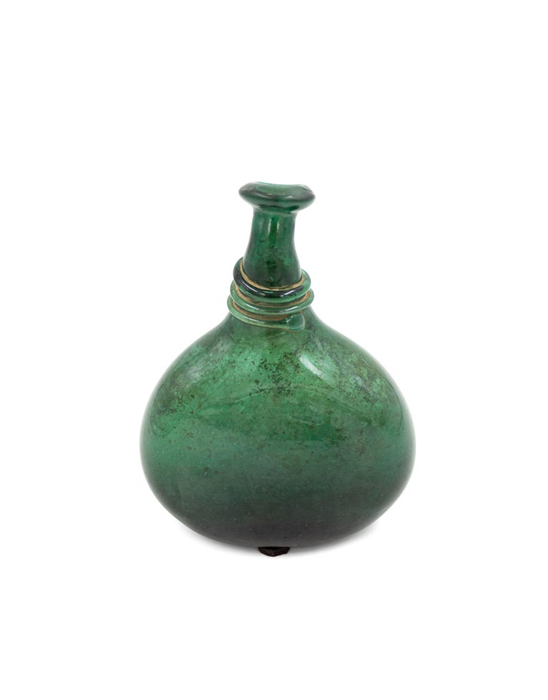 Mid-Century Italian Murano Blown Green Glass Flask For Sale 7