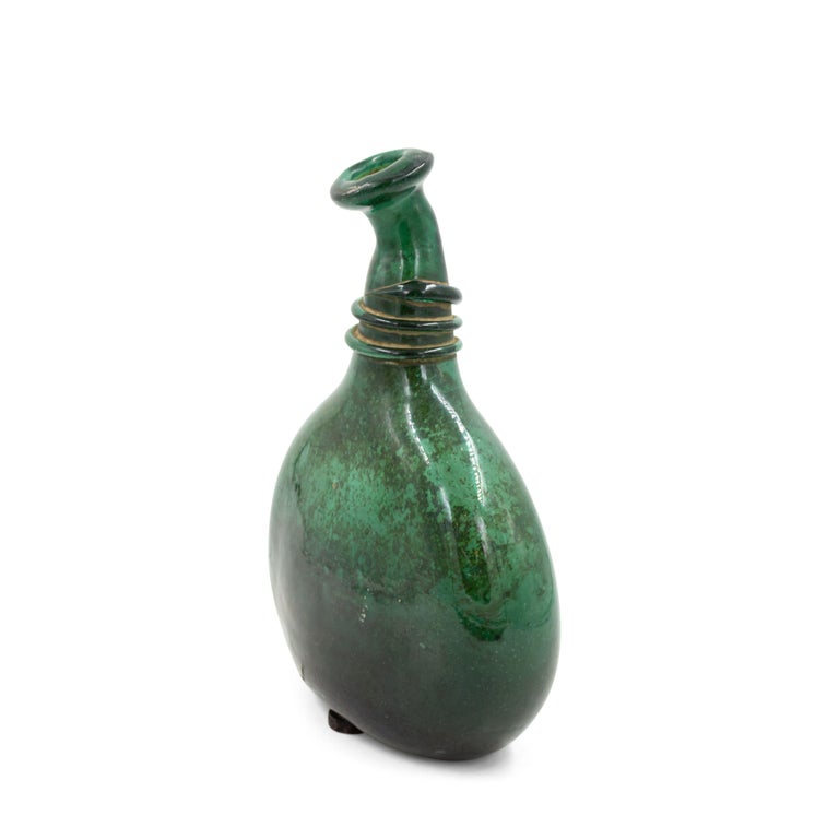 20th Century Mid-Century Italian Murano Blown Green Glass Flask For Sale