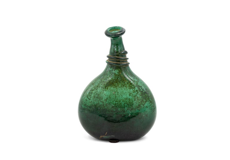 Mid-Century Italian Murano Blown Green Glass Flask For Sale 1