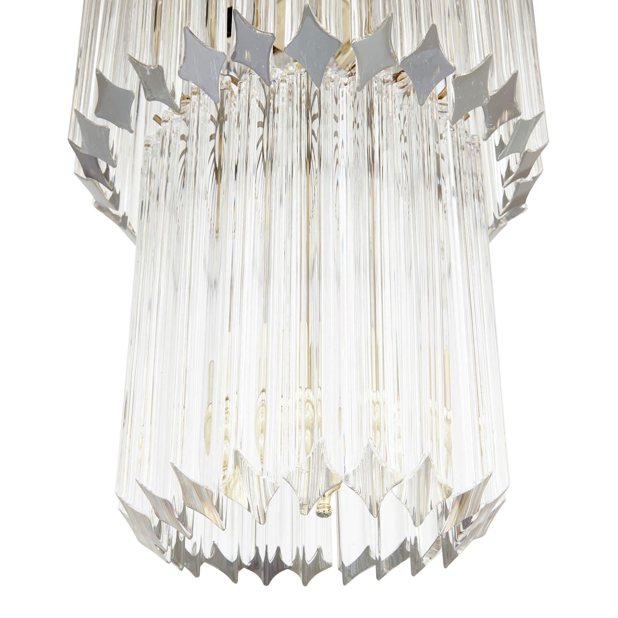 Midcentury Italian Murano Glass and Ormolu Chandelier For Sale 1