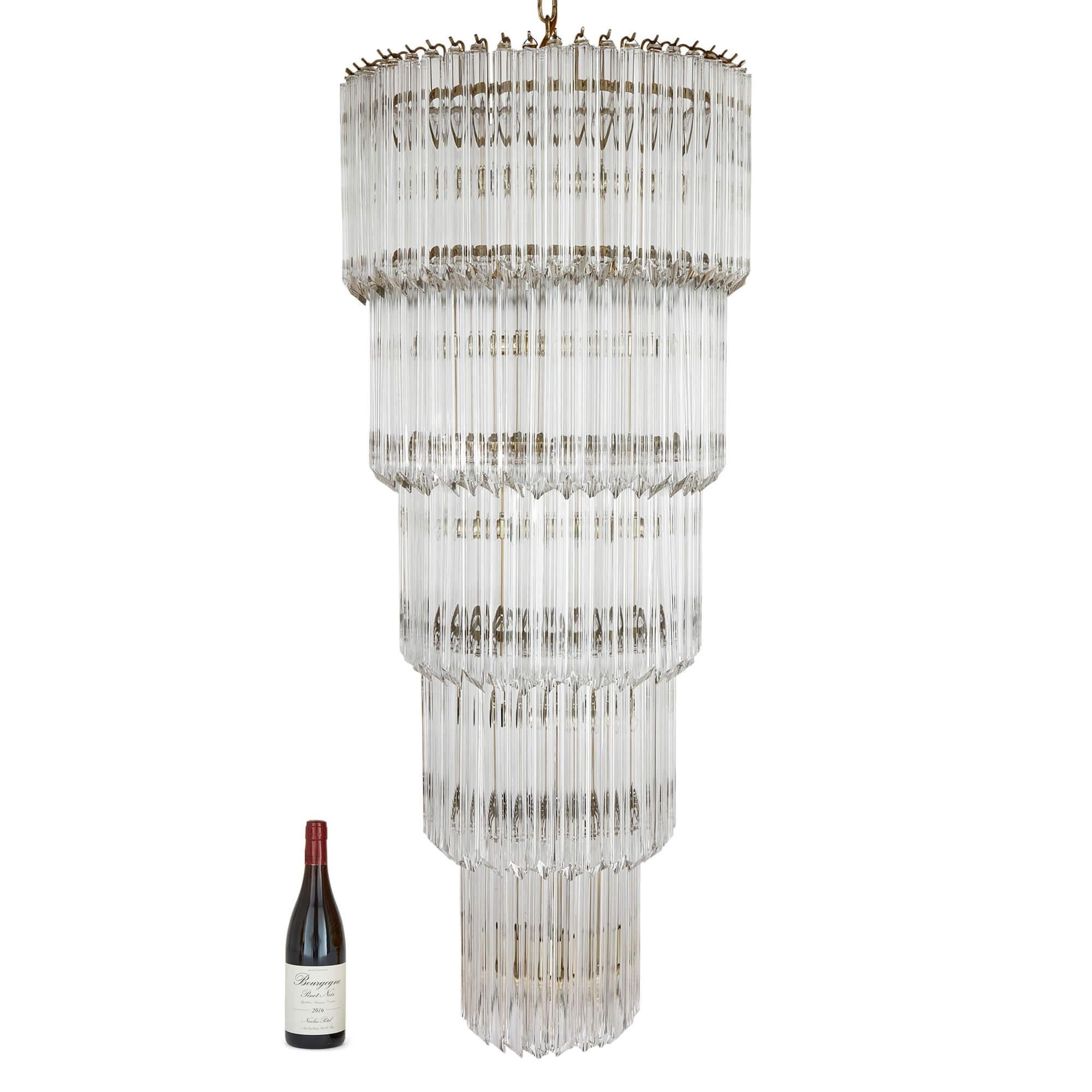 Midcentury Italian Murano Glass and Ormolu Chandelier For Sale 3