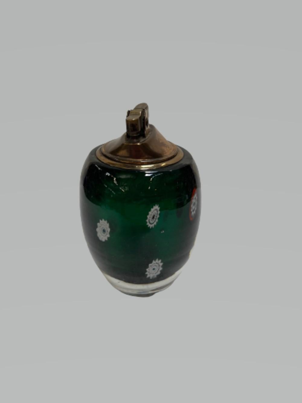 Original 1960s Italian green Murano glass brass table lighter.