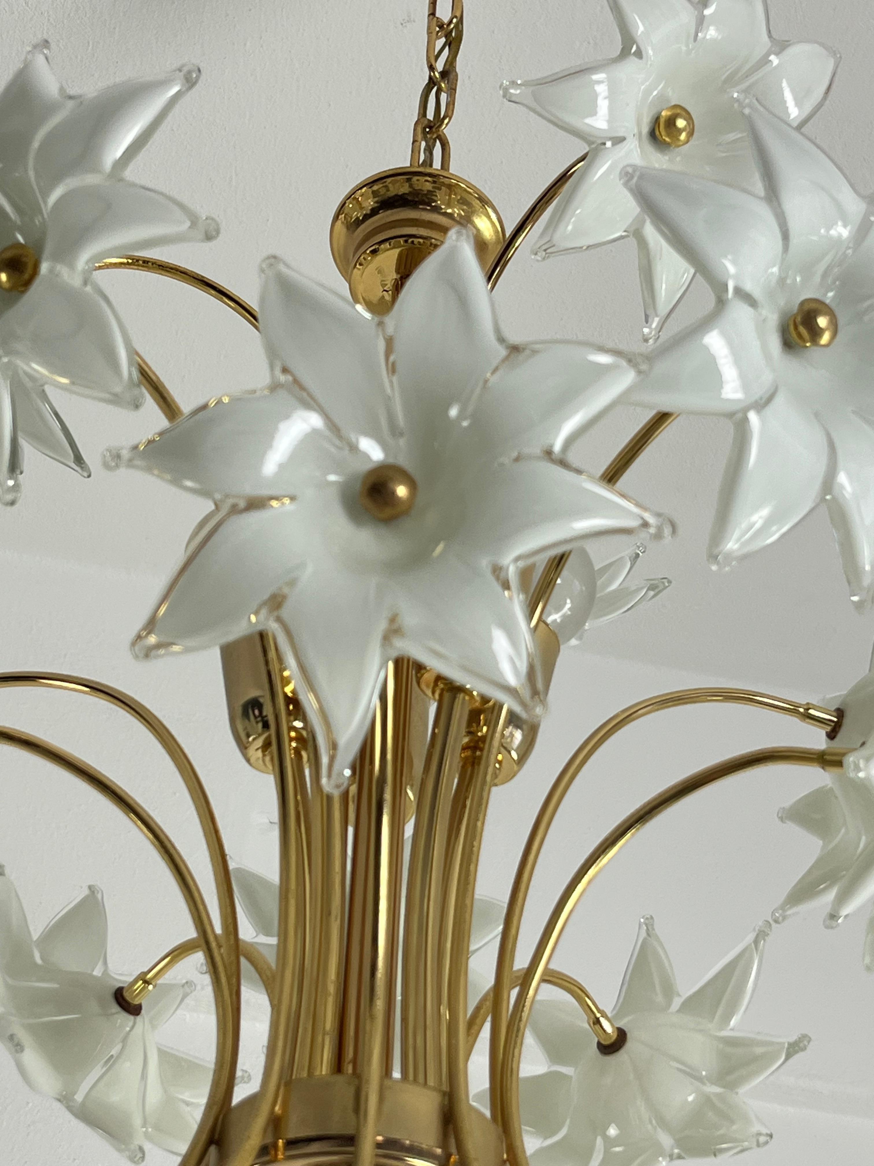 Metal Mid-century Italian Murano Glass Floral Chandelier, 1970s For Sale