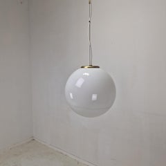 Mid-Century Italian Murano Glass Globe Chandelier with Brass Accents, 1970s