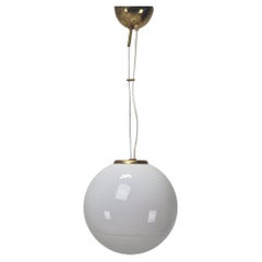 Mid-Century Italian Murano Glass Globe Chandelier with Brass Accents, 1970s