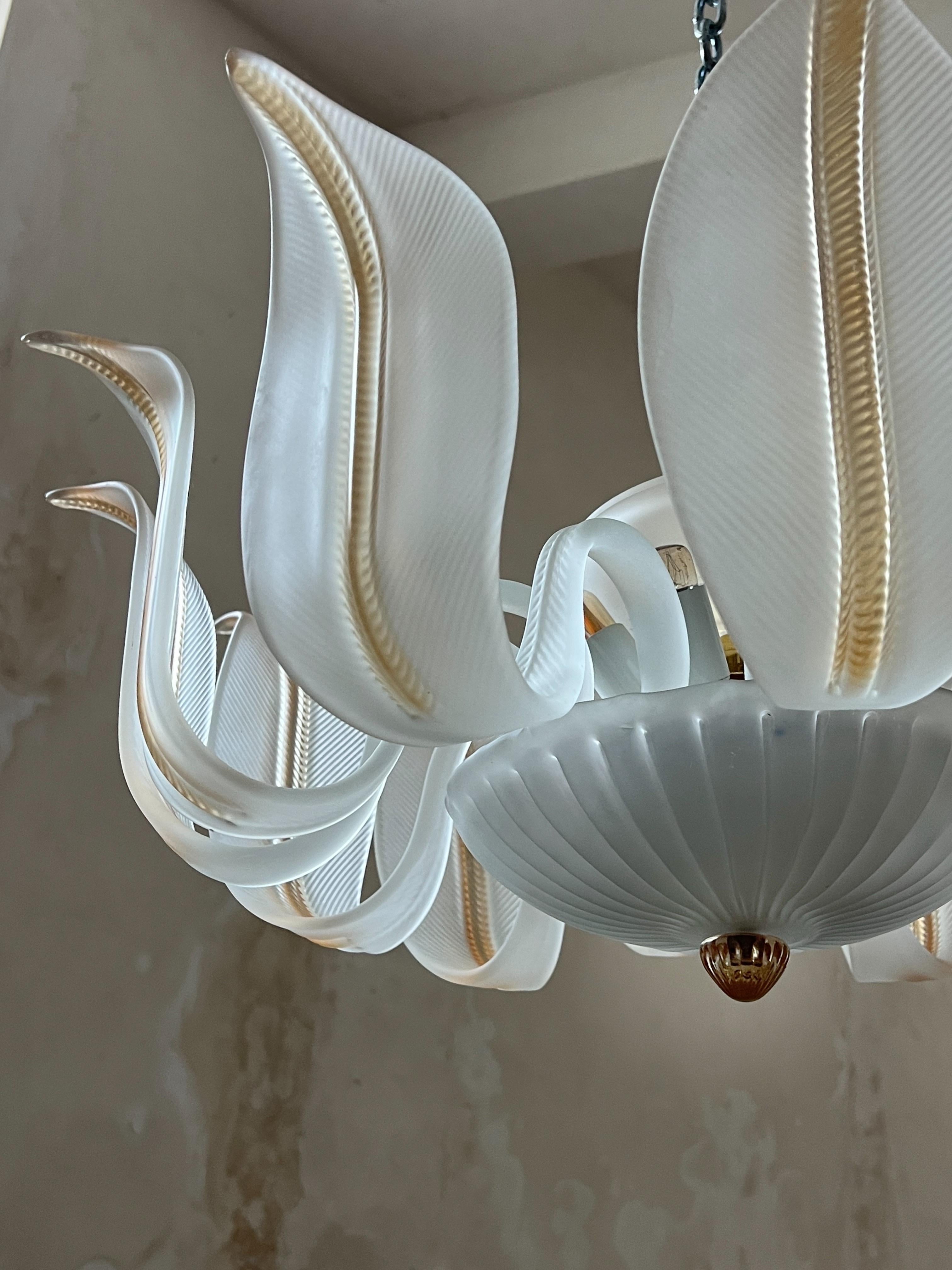 Métal Lustre à feuilles en verre de Murano, Italie du milieu du siècle, années 1980 en vente