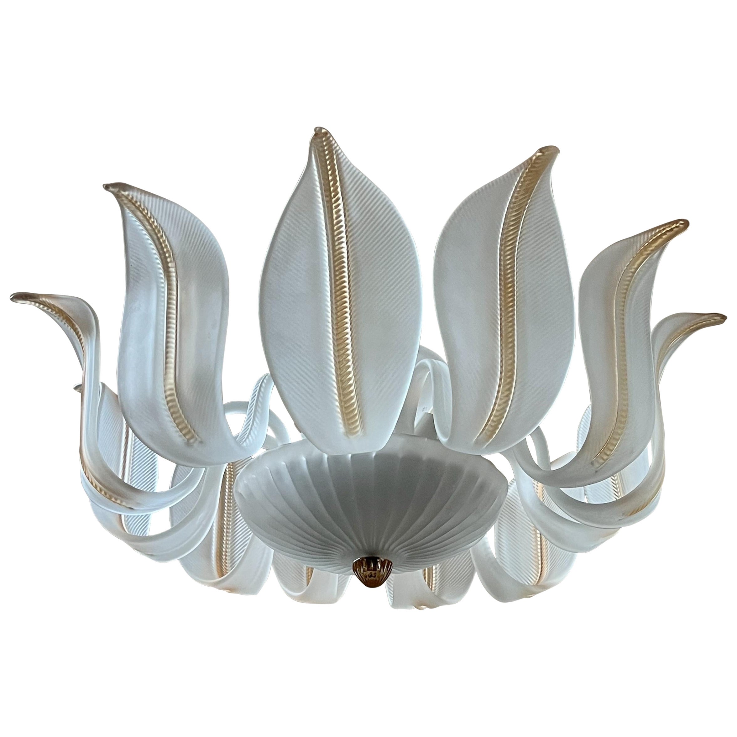 Lampadario a foglie in vetro di Murano, anni
80, Italia, metà del secolo scorso