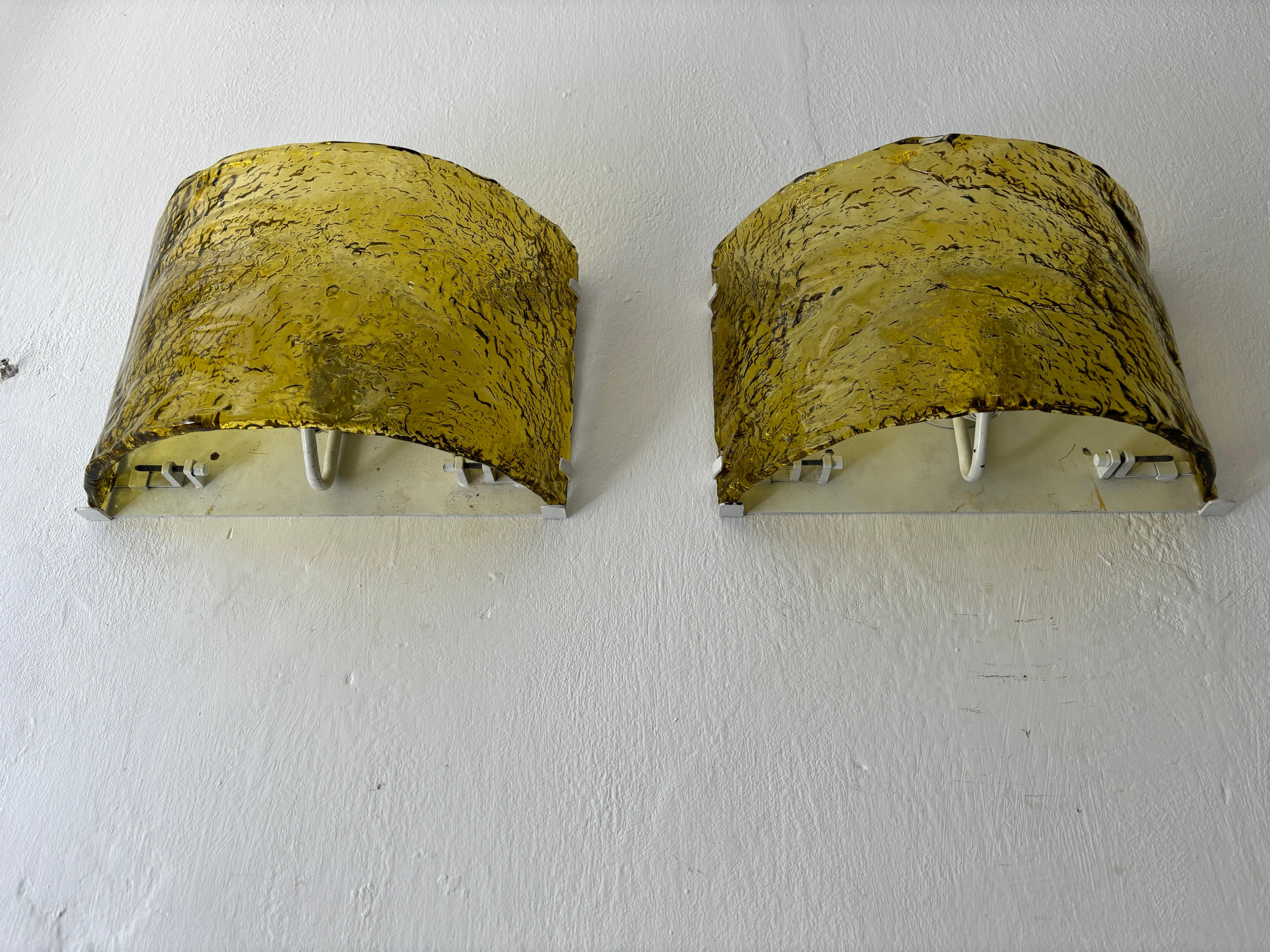 Mid-Century Modern Mid Century Italian Murano Glass Mazzega Huge Yellow Sconces Midcentury Modern For Sale
