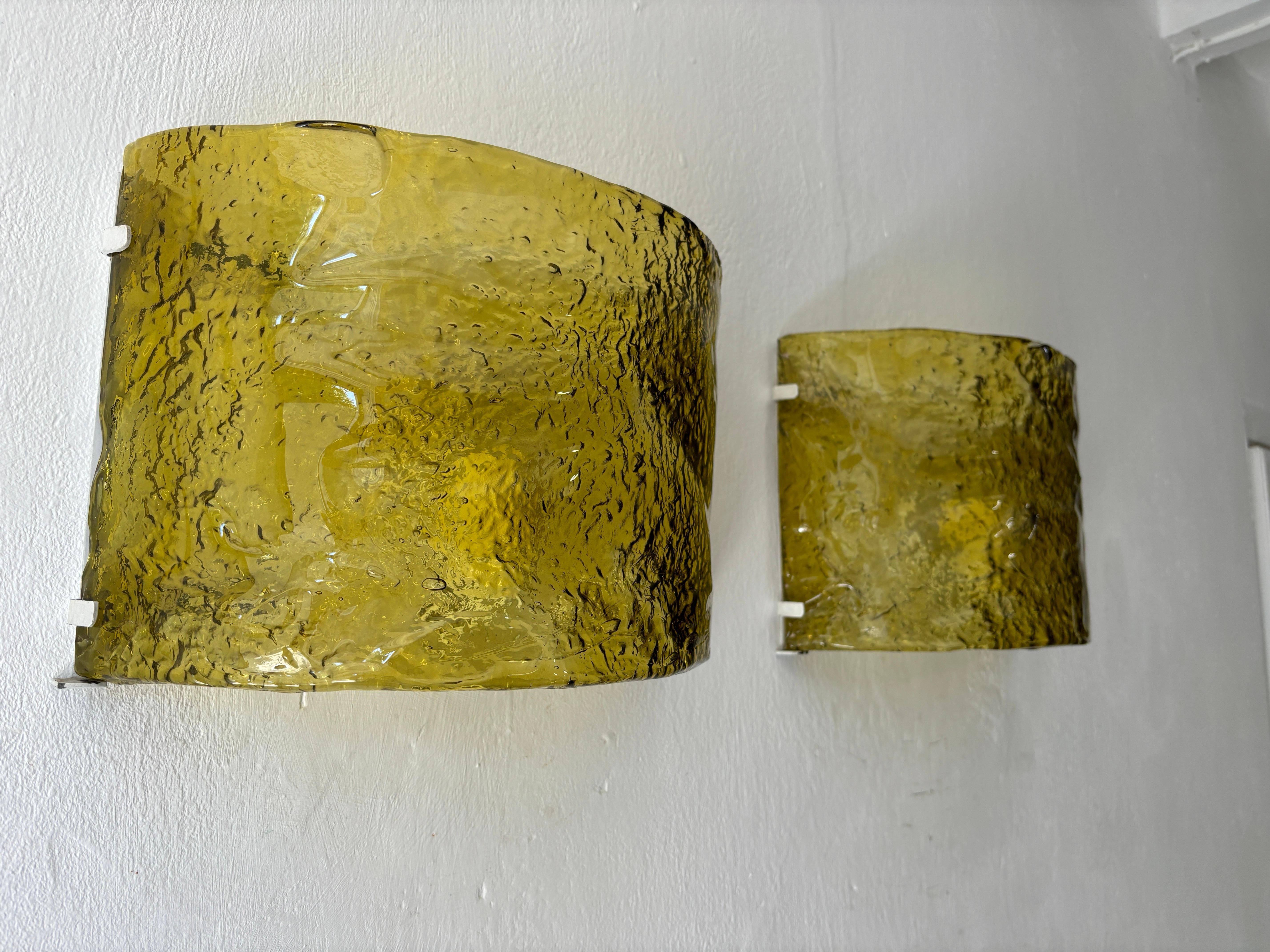 Mid-20th Century Mid Century Italian Murano Glass Mazzega Huge Yellow Sconces Midcentury Modern For Sale