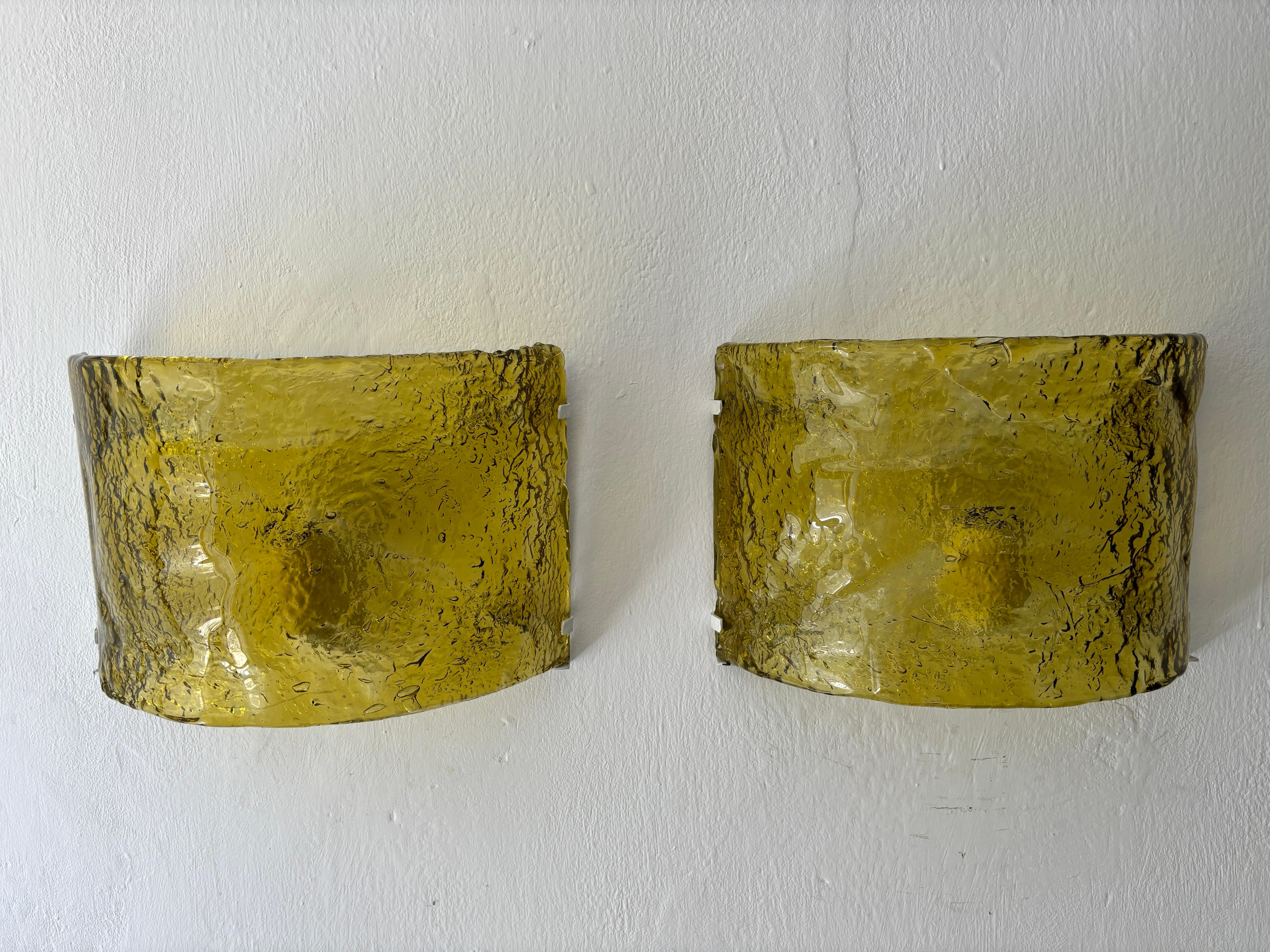 Mid Century Italian Murano Glass Mazzega Huge Yellow Sconces Midcentury Modern For Sale 1