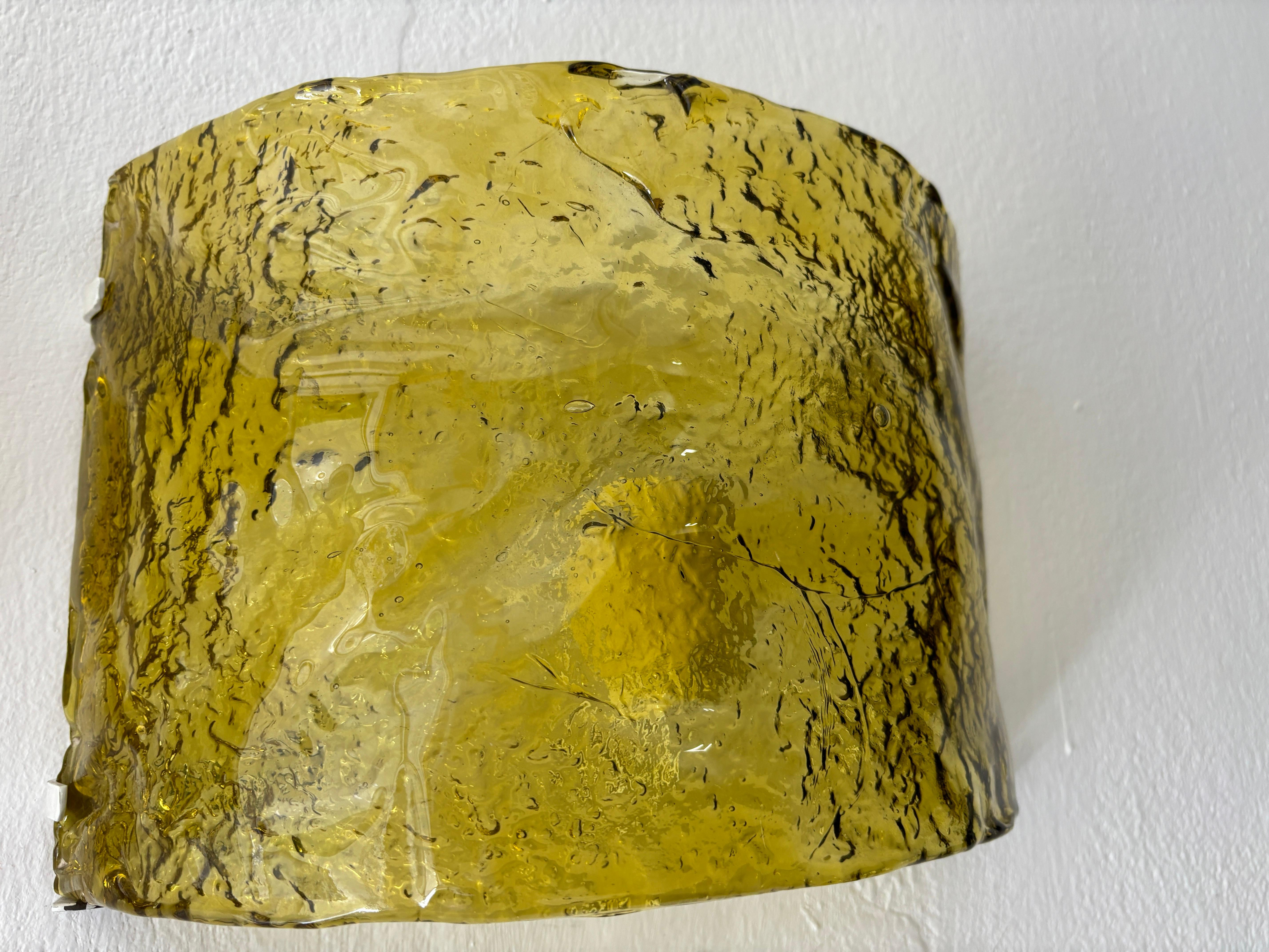 Mid Century Italian Murano Glass Mazzega Huge Yellow Sconces Midcentury Modern For Sale 3