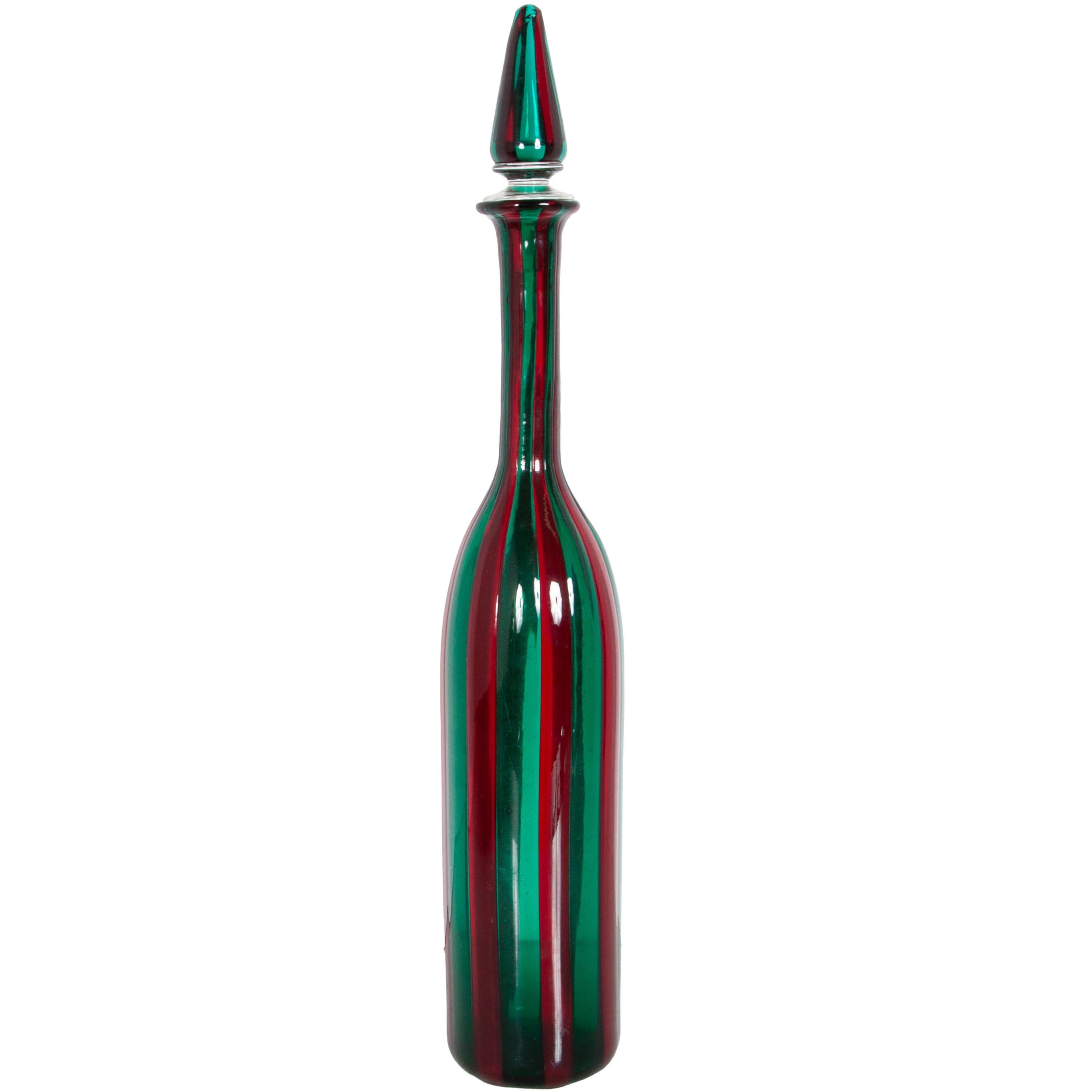 Hand-Crafted Mid Century Italian Murano Glass Morandiane Bottle Gio Ponti & Paolo Venini 1955 For Sale