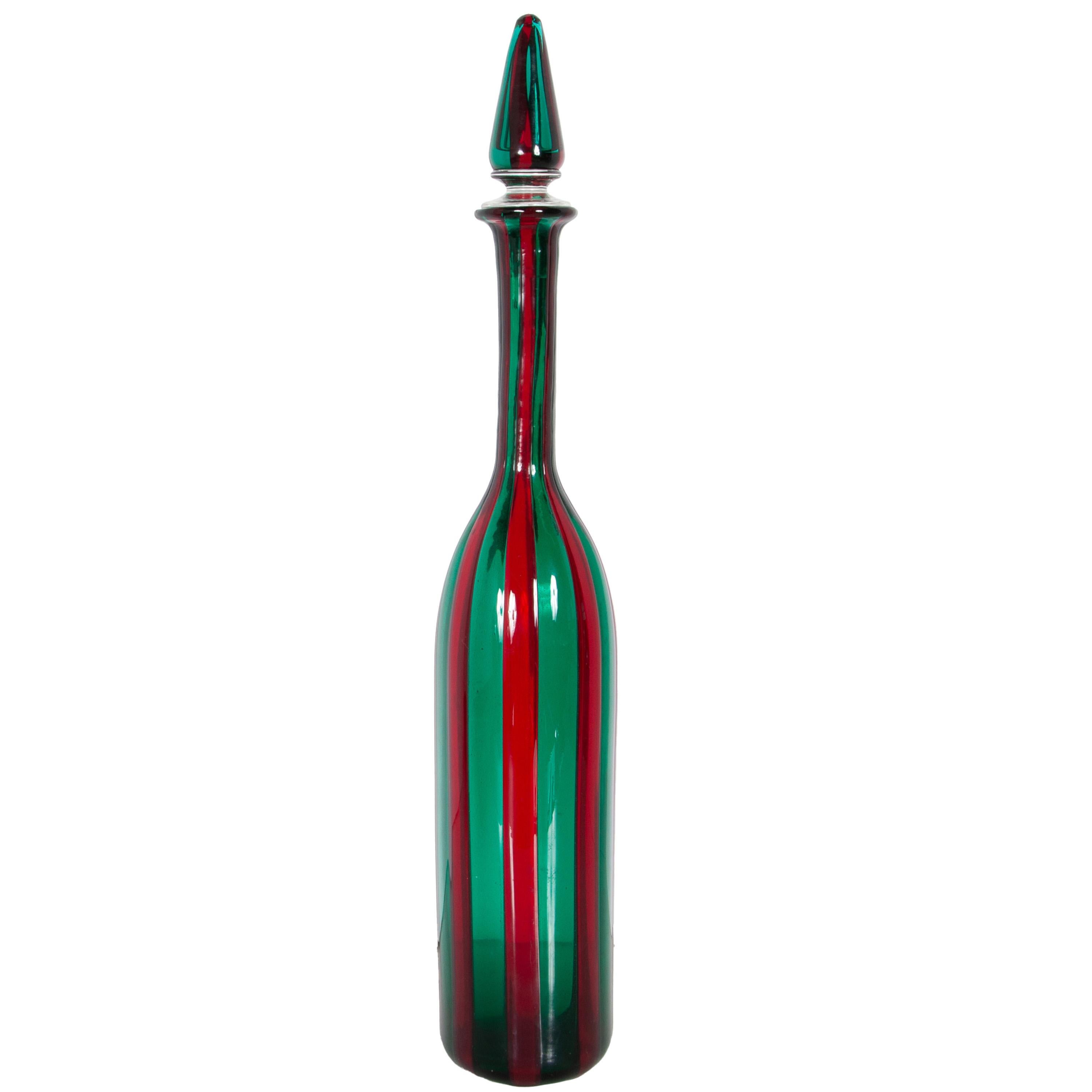 Mid Century Italian Murano Glass Morandiane Bottle Gio Ponti & Paolo Venini 1955 In Good Condition For Sale In Portland, OR