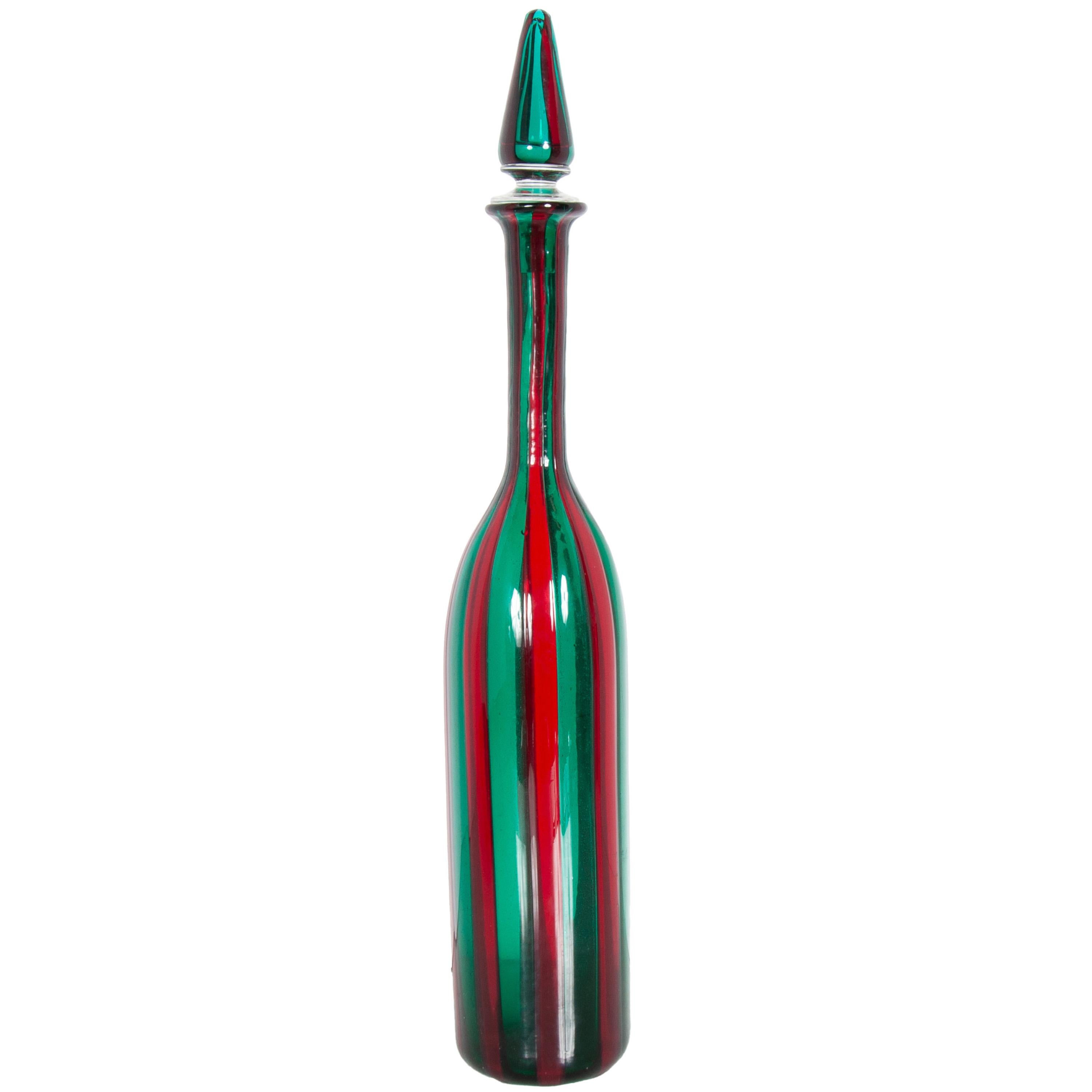 Art Glass Mid Century Italian Murano Glass Morandiane Bottle Gio Ponti & Paolo Venini 1955 For Sale