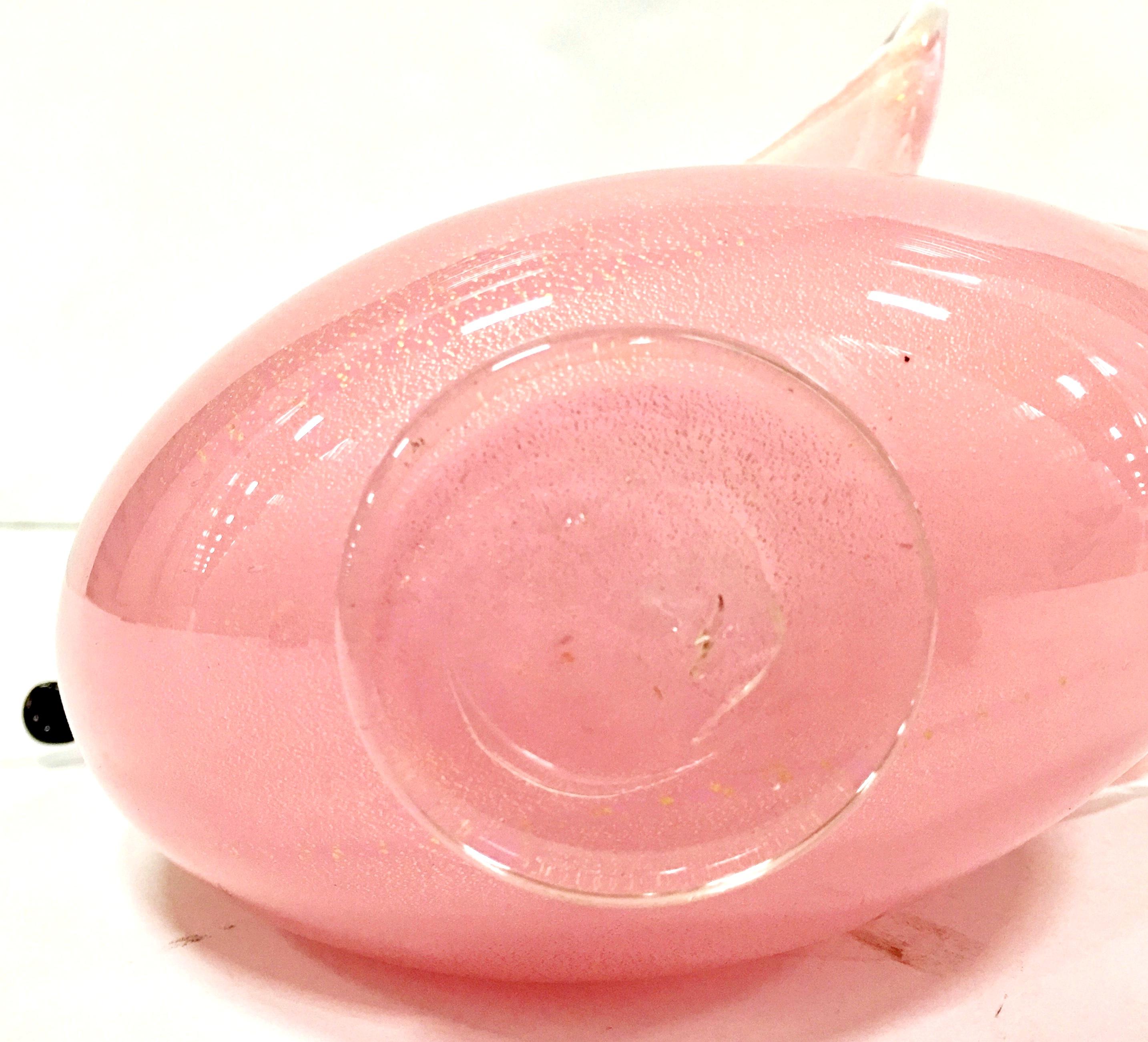 Mid-Century Italian Murano Glass Pink & Gold Flecks Swan Bowl For Sale 7