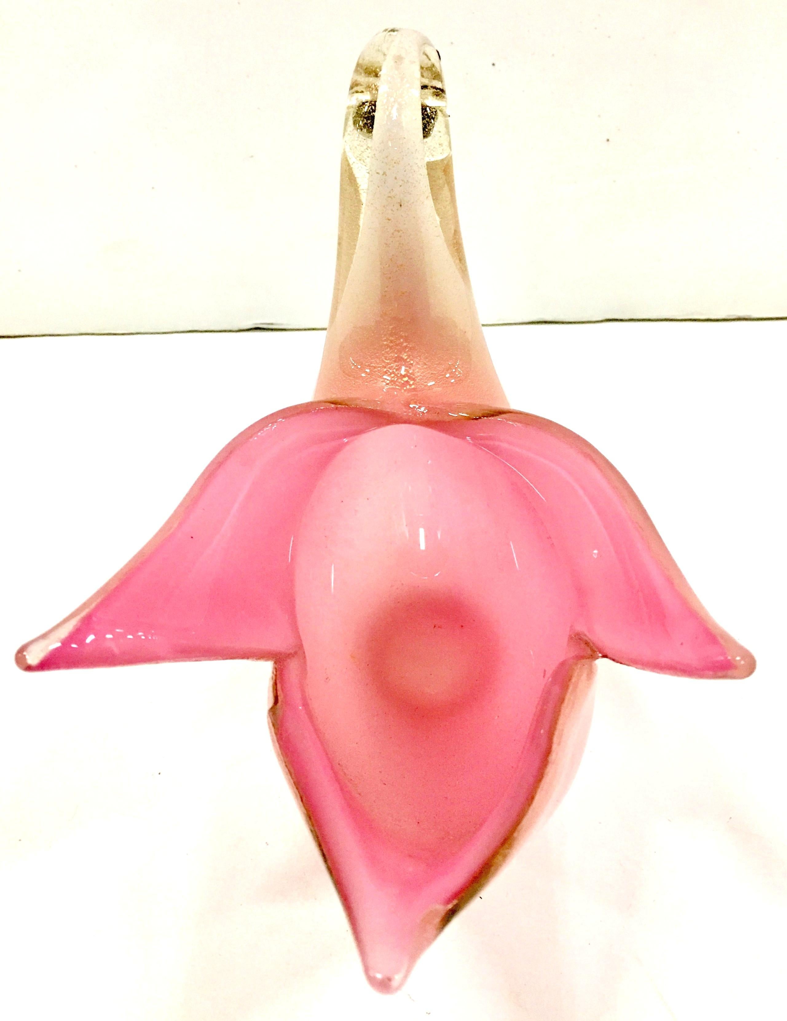 Mid-Century Italian Murano Glass Pink & Gold Flecks Swan Bowl For Sale 1