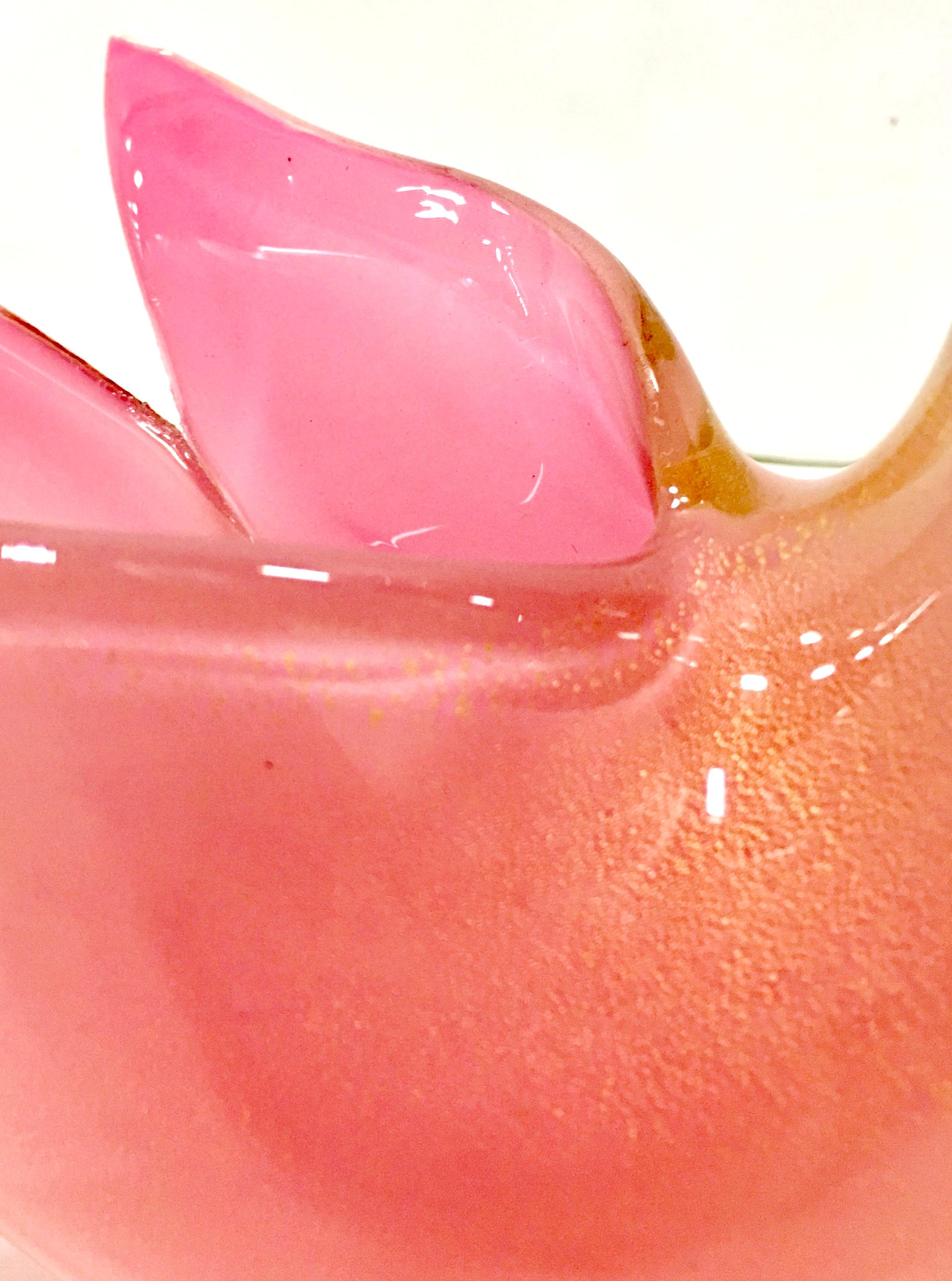 Mid-Century Italian Murano Glass Pink & Gold Flecks Swan Bowl For Sale 5