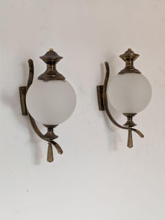 Mid-century Italian Murano glass sconces wall lights in glass brass, 1960s
