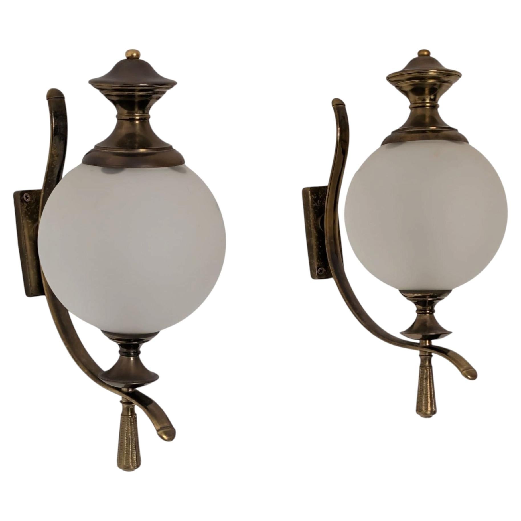 Mid-century Italian Murano glass sconces wall lights in glass brass, 1960s