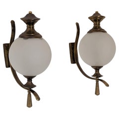 Mid-century Italian Murano glass sconces wall lights in glass brass, 1960s