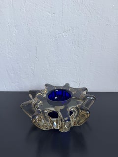 Mid-Century Italian Murano Glass Sommerso Ashtray With Cobalt Blue Center, 1960s