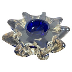Mid-Century Italian Murano Glass Sommerso Ashtray With Cobalt Blue Center, 1960s