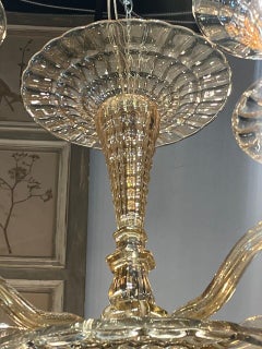Mid Century Italian Murano Gold Glass 6 Arm Chandelier