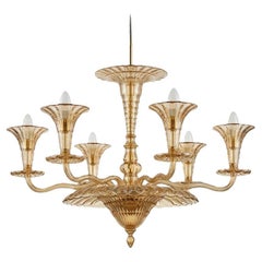 Mid Century Italian Murano Gold Glass 6 Arm Chandelier