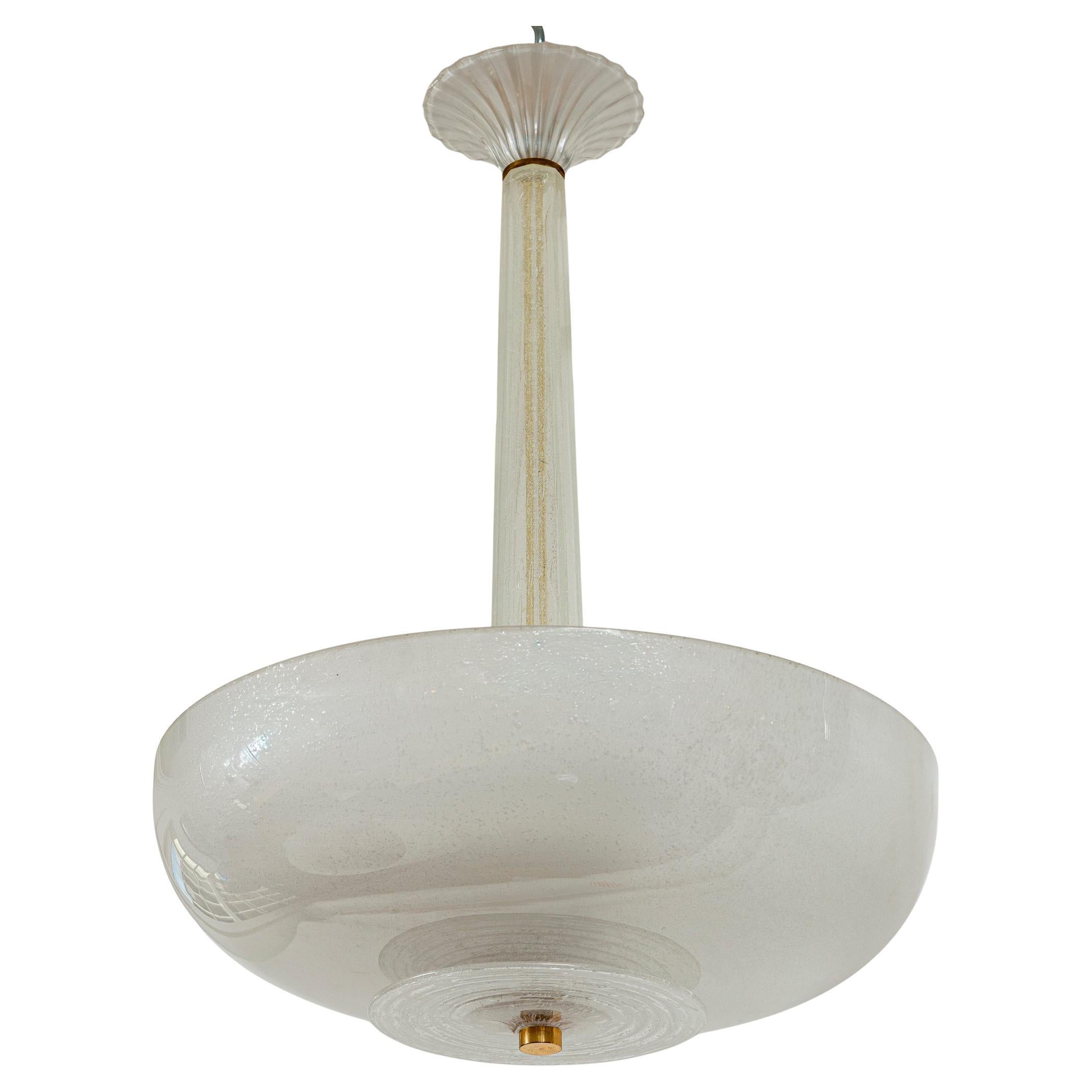 Mid Century Italian Murano Icy Ceiling Fixture Attributed To Venini en vente