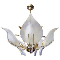 Mid-Century Italian Murano Leaf Chandelier Glass & Brass by Archimede Seguso