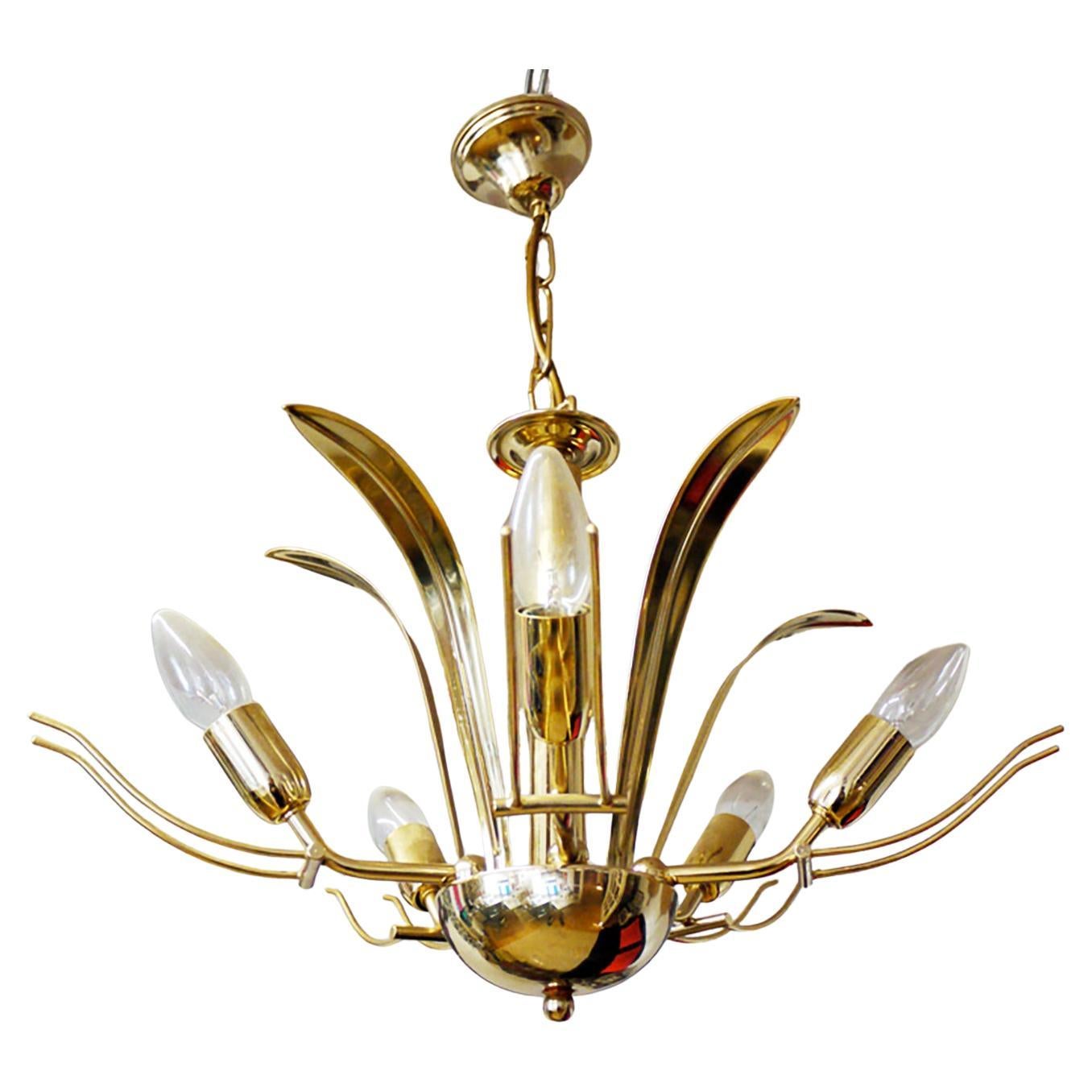 Italienischer Murano-Blatt-Kronleuchter aus der Jahrhundertmitte von Archimede Seguso aus Glas und Messing im Angebot 2