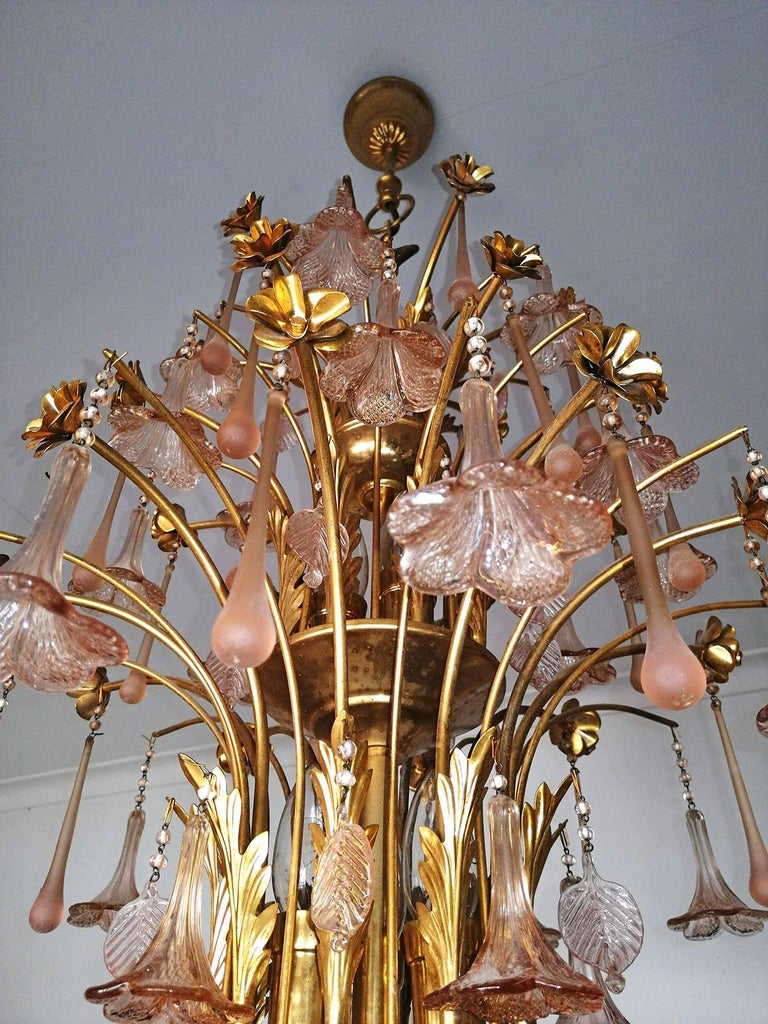 Midcentury Italian Murano Pink Glass Flowers Waterfall ...