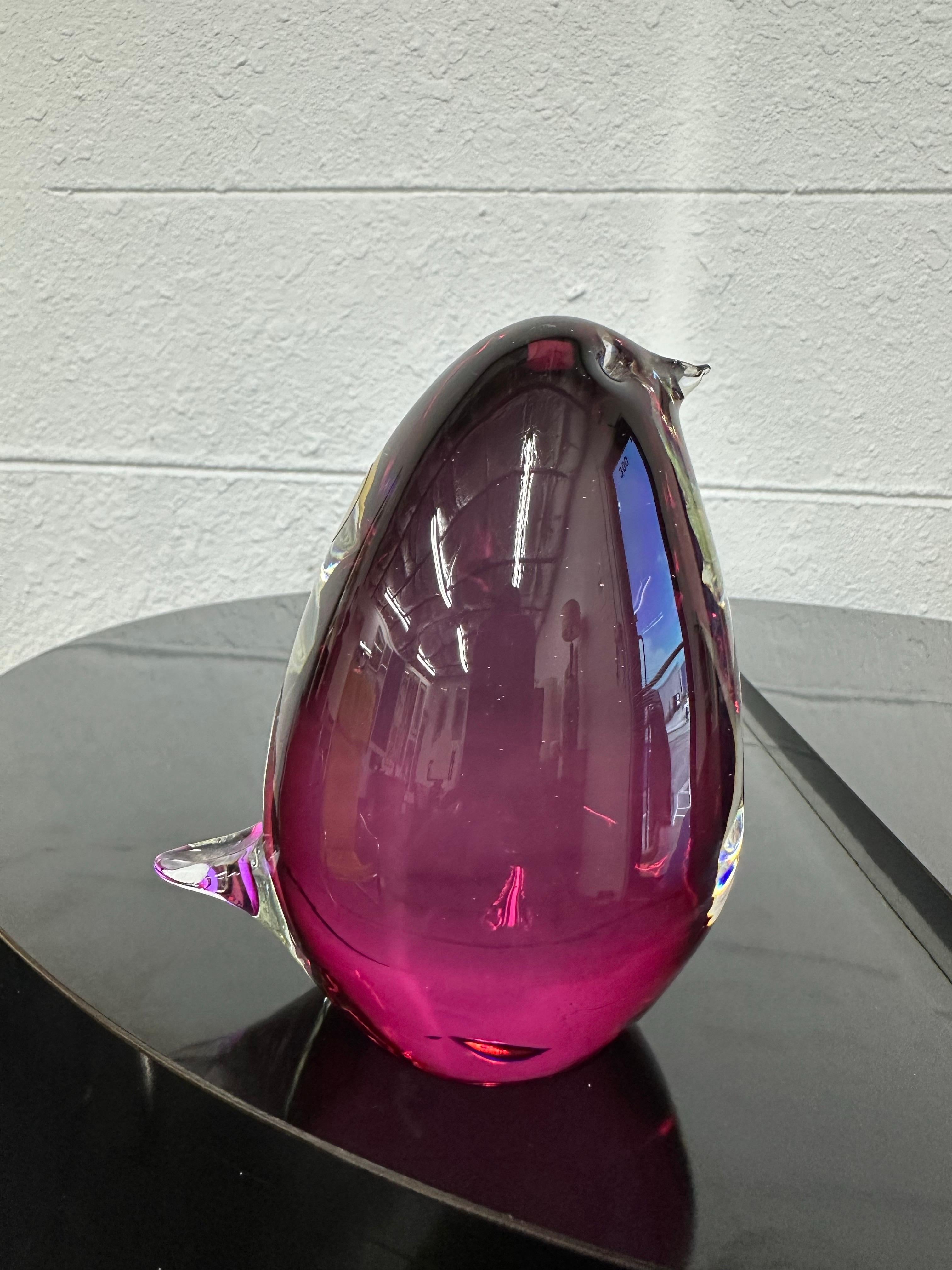 Mid-Century Modern Mid Century Italian Murano Sommerso Glass Bird Pink and Clear For Sale