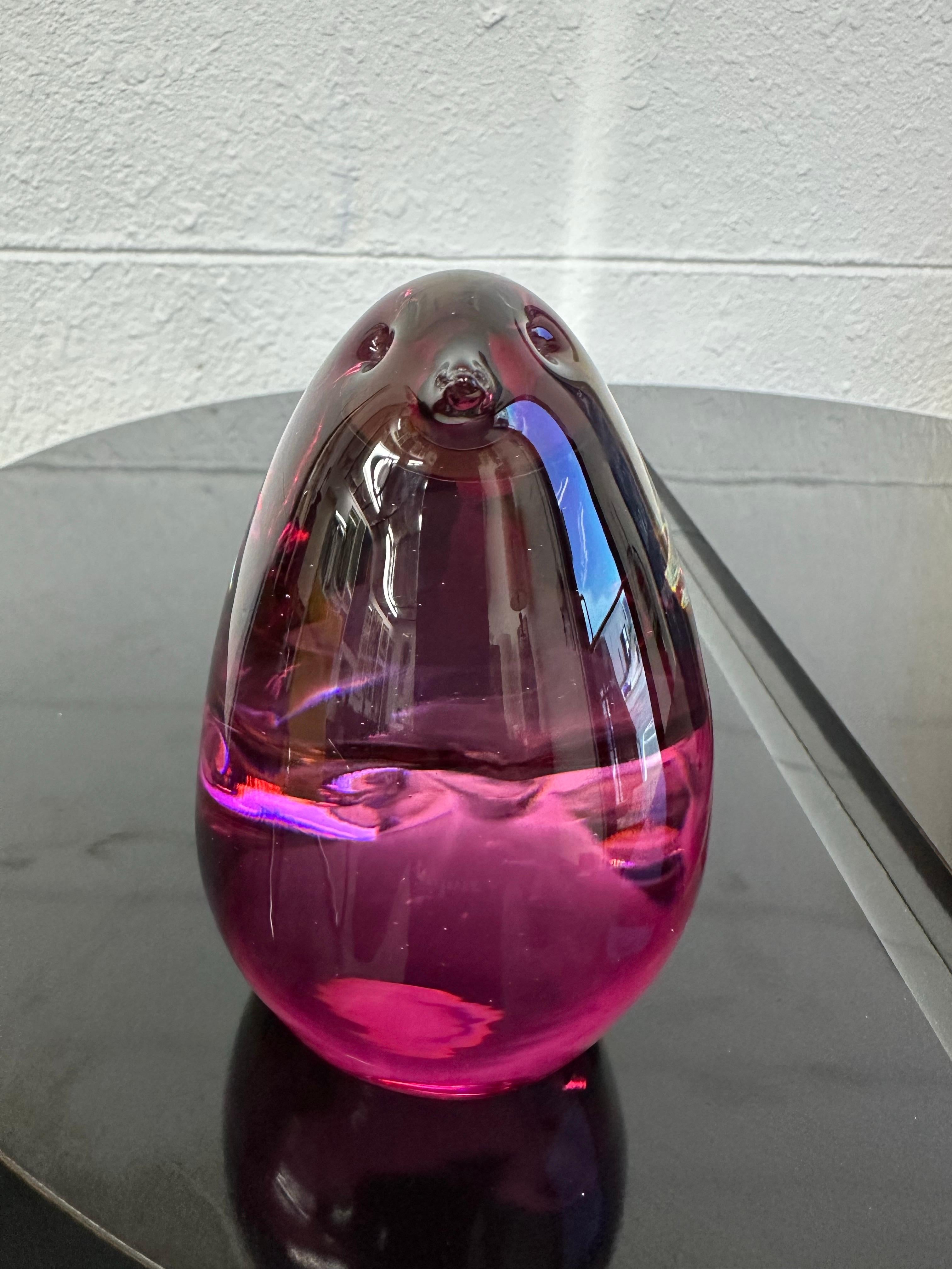 Mid Century Italian Murano Sommerso Glass Bird Pink and Clear In Good Condition For Sale In Lutz, FL