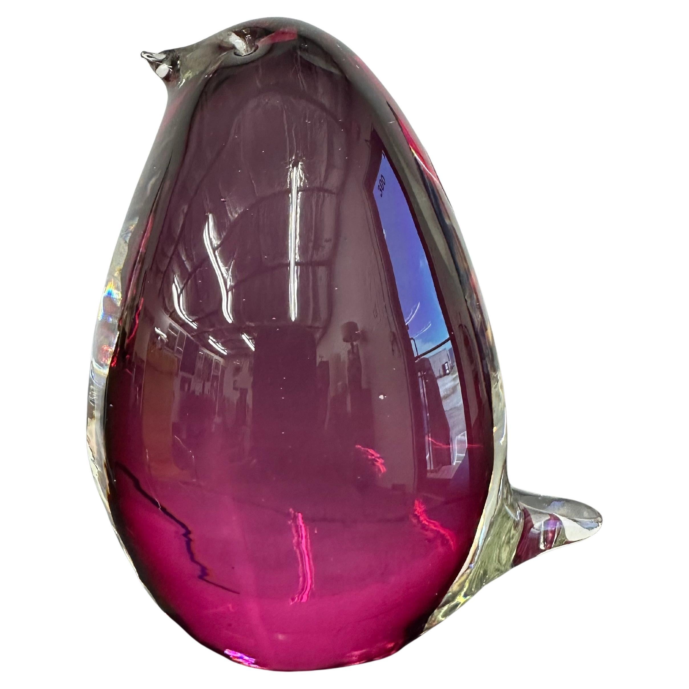 Mid Century Italian Murano Sommerso Glass Bird Pink and Clear For Sale
