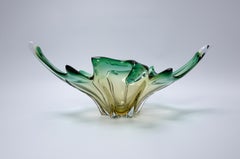 Mid Century Italian Murano Sommerso Green And Yellow 'Splash' Bowl Centre Piece
