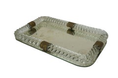 Vassoio per vanità a specchio con corda ritorta in vetro di Murano del metà del secolo scorso 16".