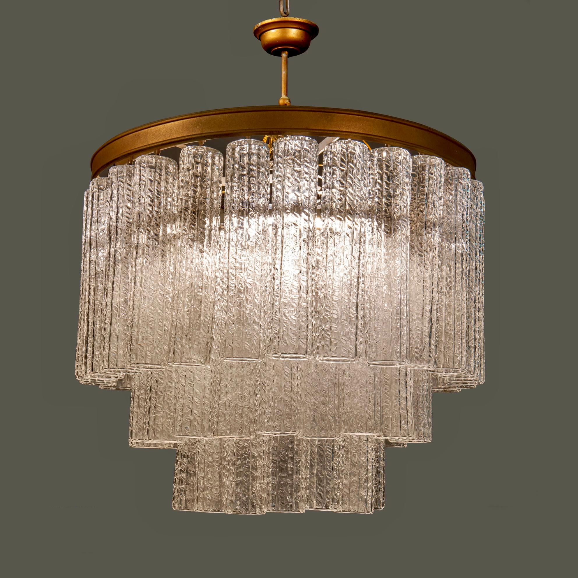 Mid-Century Modern Mid-Century Italian Murano Venini Original Chandelier  For Sale