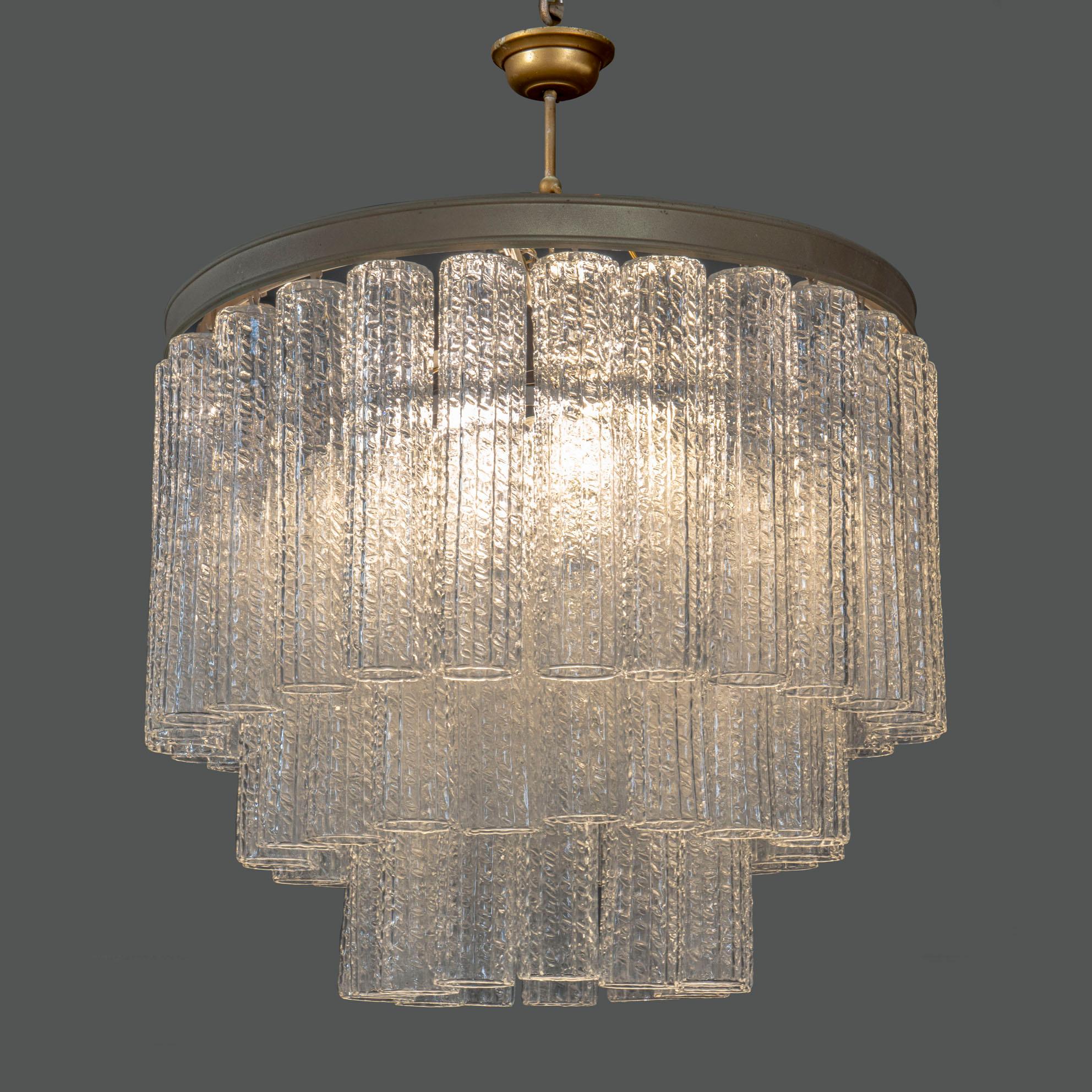 Brass Mid-Century Italian Murano Venini Original Chandelier  For Sale