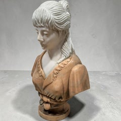 Mid-Century Italian Neo-Classical Siena & Carrara Marble Bust Of A Young Woman