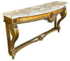 Mid-Century Italian Neo-Classical Style Carved Giltwood & Marble Console Table