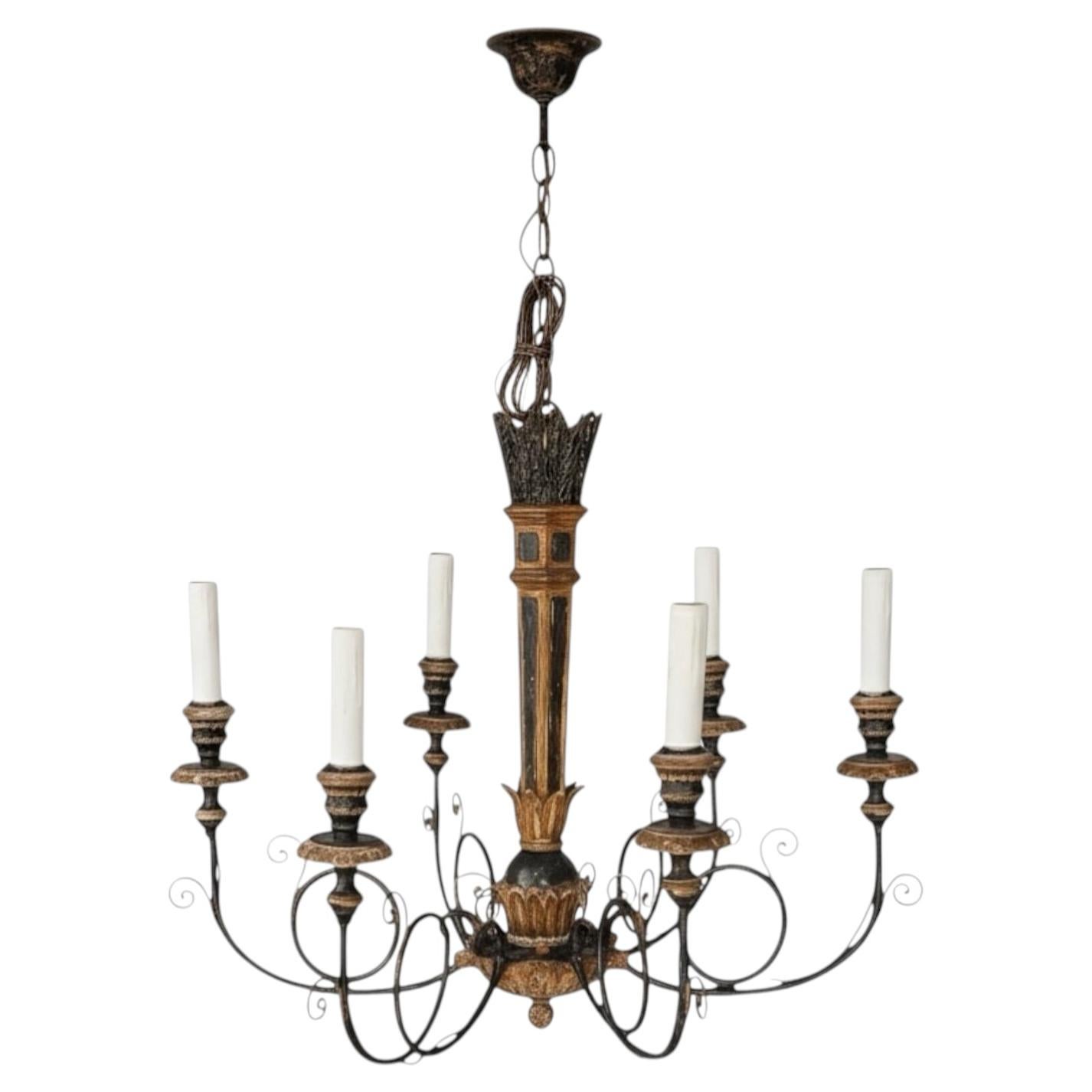 Mid-Century Italian Neo-Classical Style Carved Giltwood Six Arm